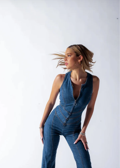 OLIVIA | RYGGLØS HJERTE DENIM JUMPSUIT